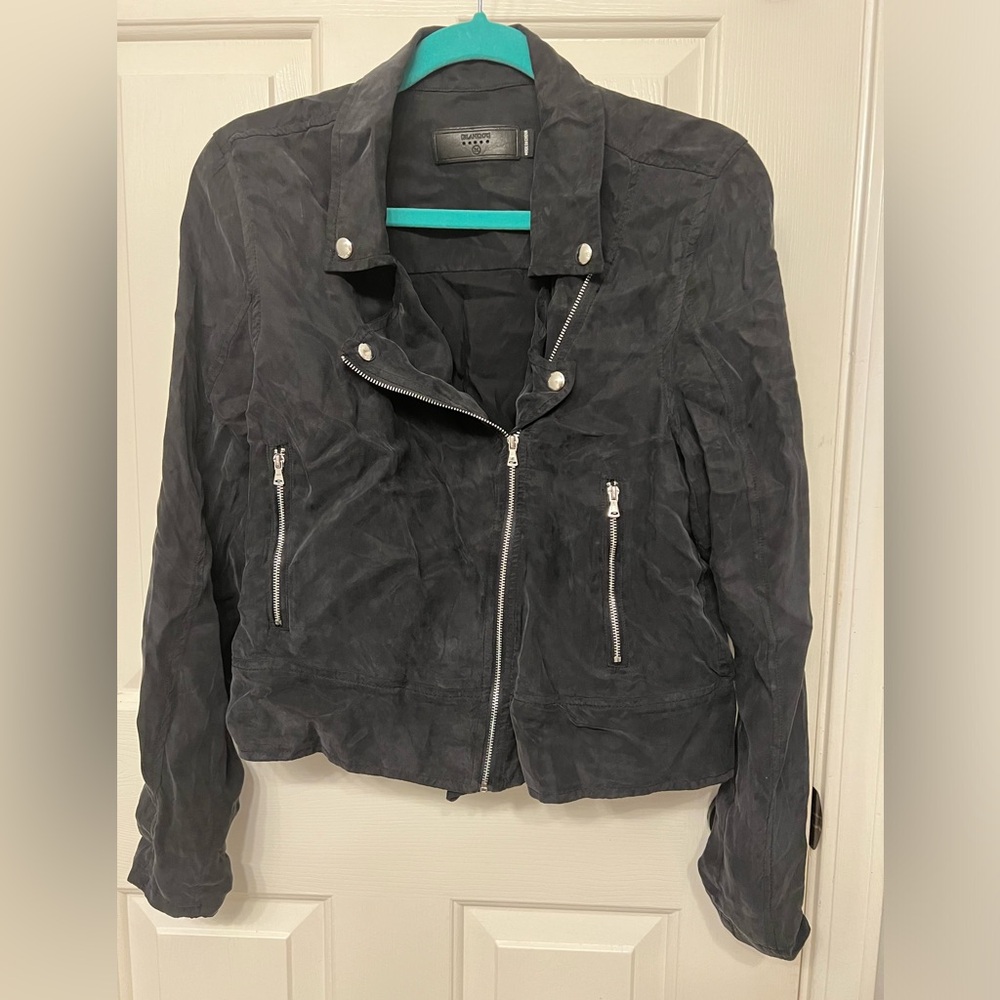 BLANKNYC Anthropologie black silk moto jacket